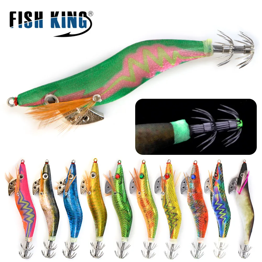 

FISH KING рыболовная приманка 2 шт./лот, крючок для кальмара, 3D глаза, размер 8g12g15g18g, грузила, джиг, осьминог, шлэллин, креветки, приманки, светящиеся приманки