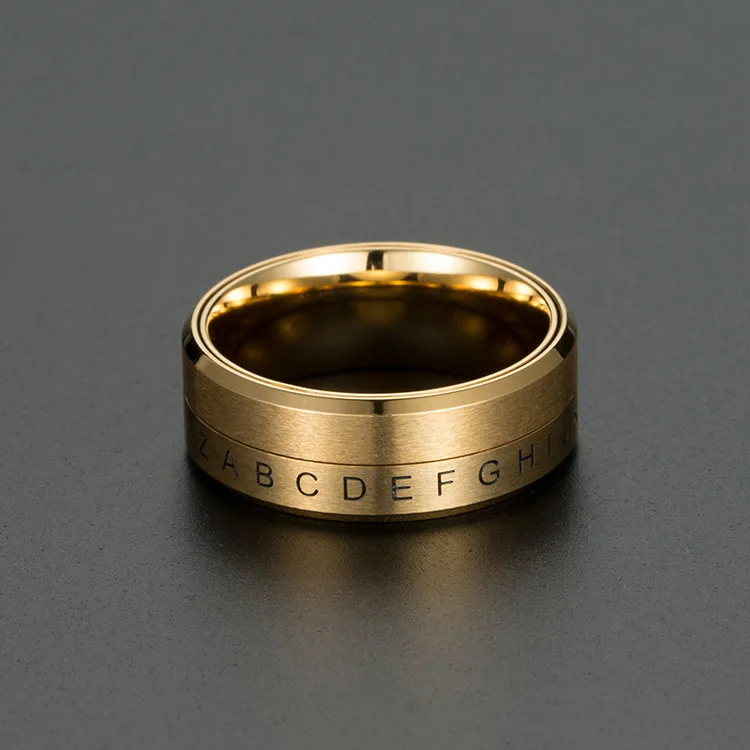 8MM Men's Stainless Steel Alphabet Number Spinner Ring Decoder Design Promise Engagement Wedding Band 5