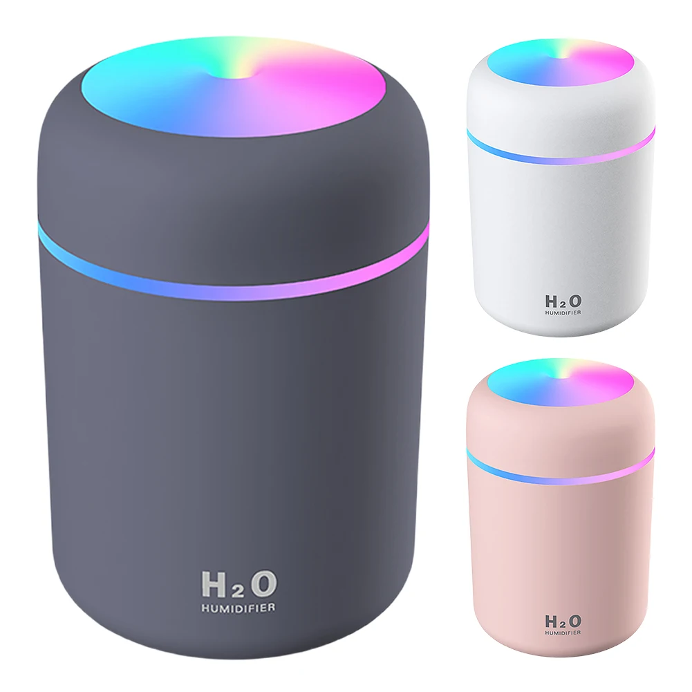 자동차 침실용 휴대용 초음파 아로마 디퓨저, USB, 다채로운 빛, 쿨 미스트 스프레이, 아로마 음이온 미스트 메이커, 300ml