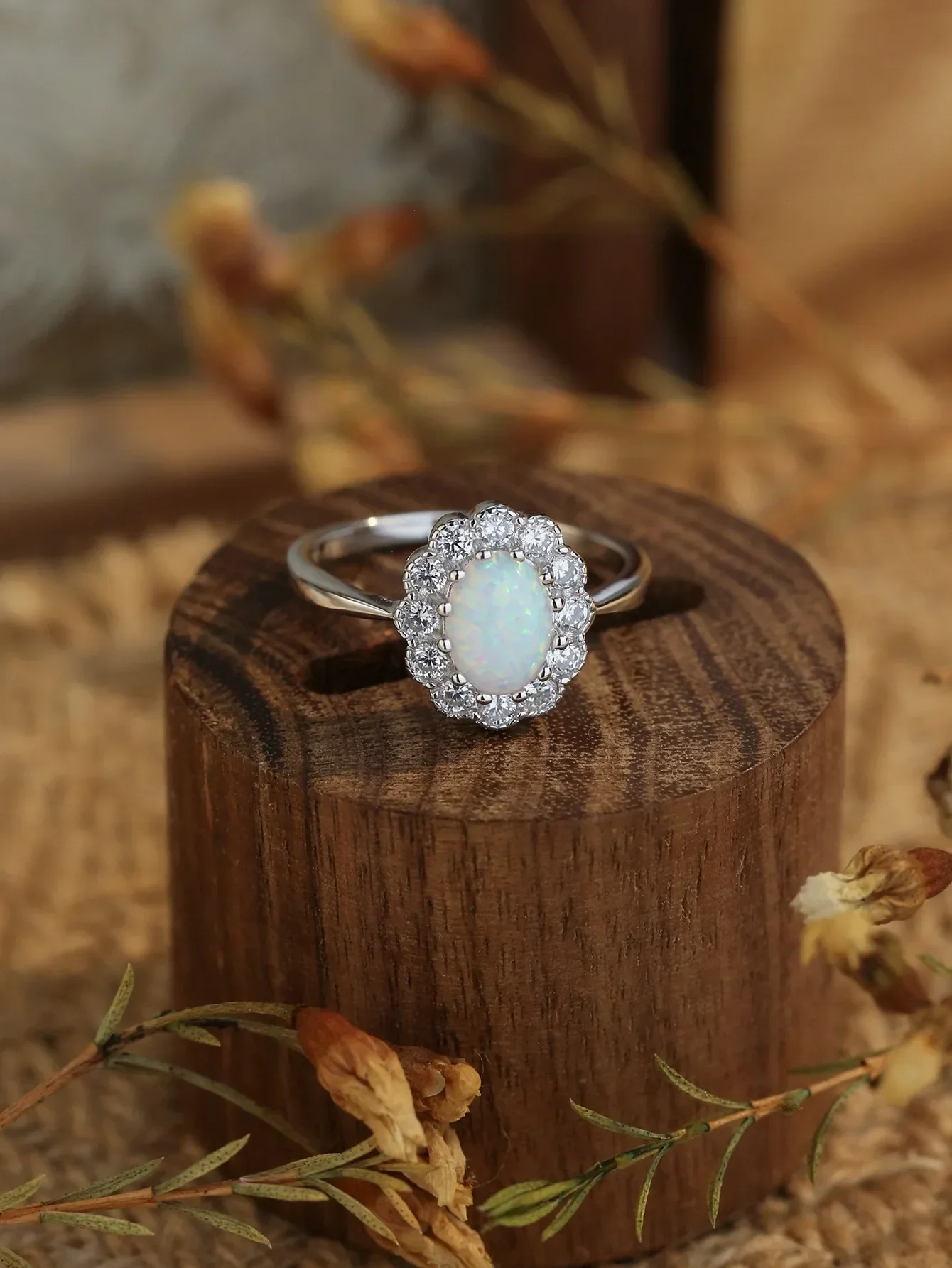 

Женское кольцо в форме цветка из серебра 925 пробы, инкрустированное цирконием и опалом, универсальное, модное и универсальное