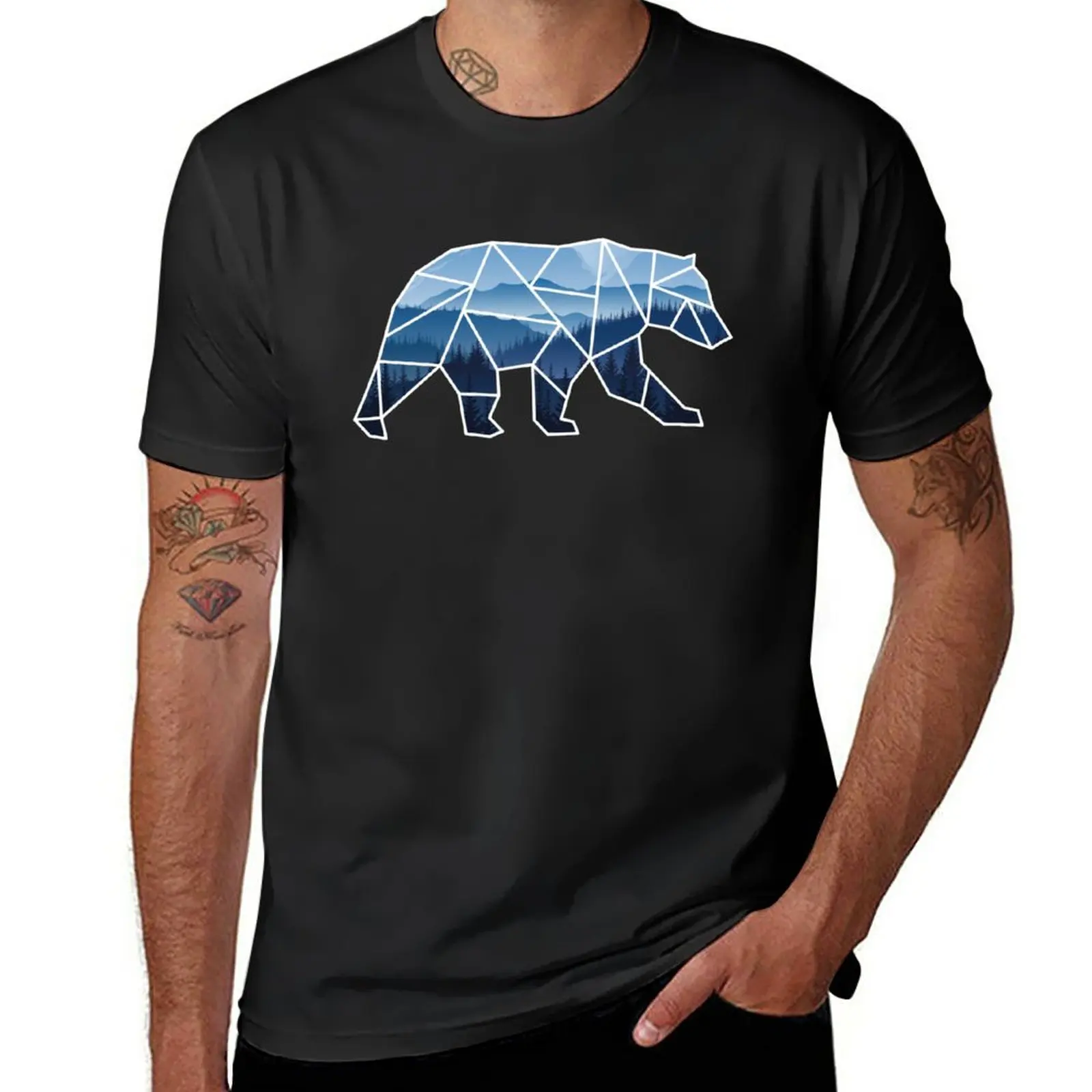 

Geometric Bear Blue Mountains T-Shirt plain tees black t-shirts for men