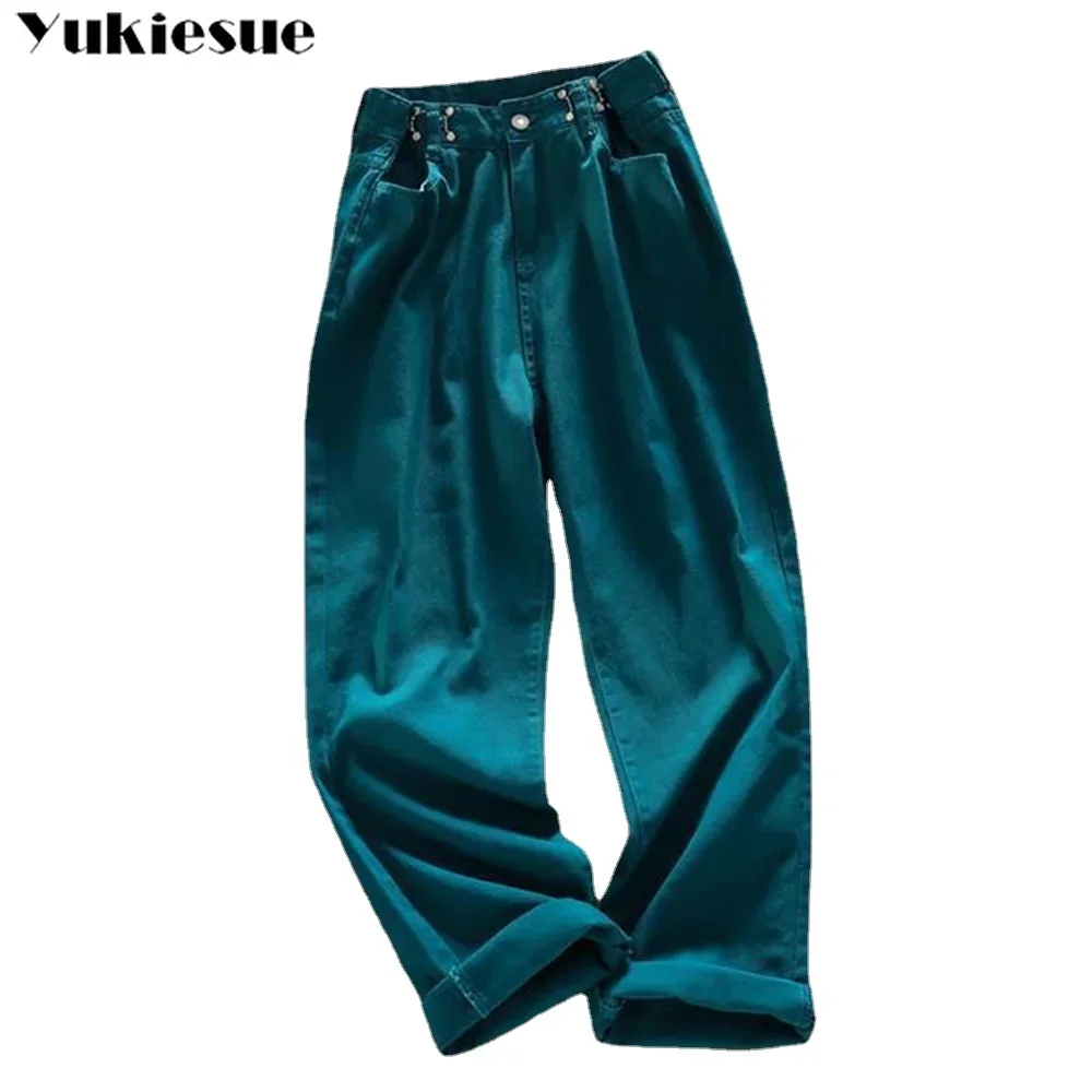 2022 womens fashion high waist green pink white Women\'s Wide leg jeans baggy woman denim capris Pants jean mom jeans trousers