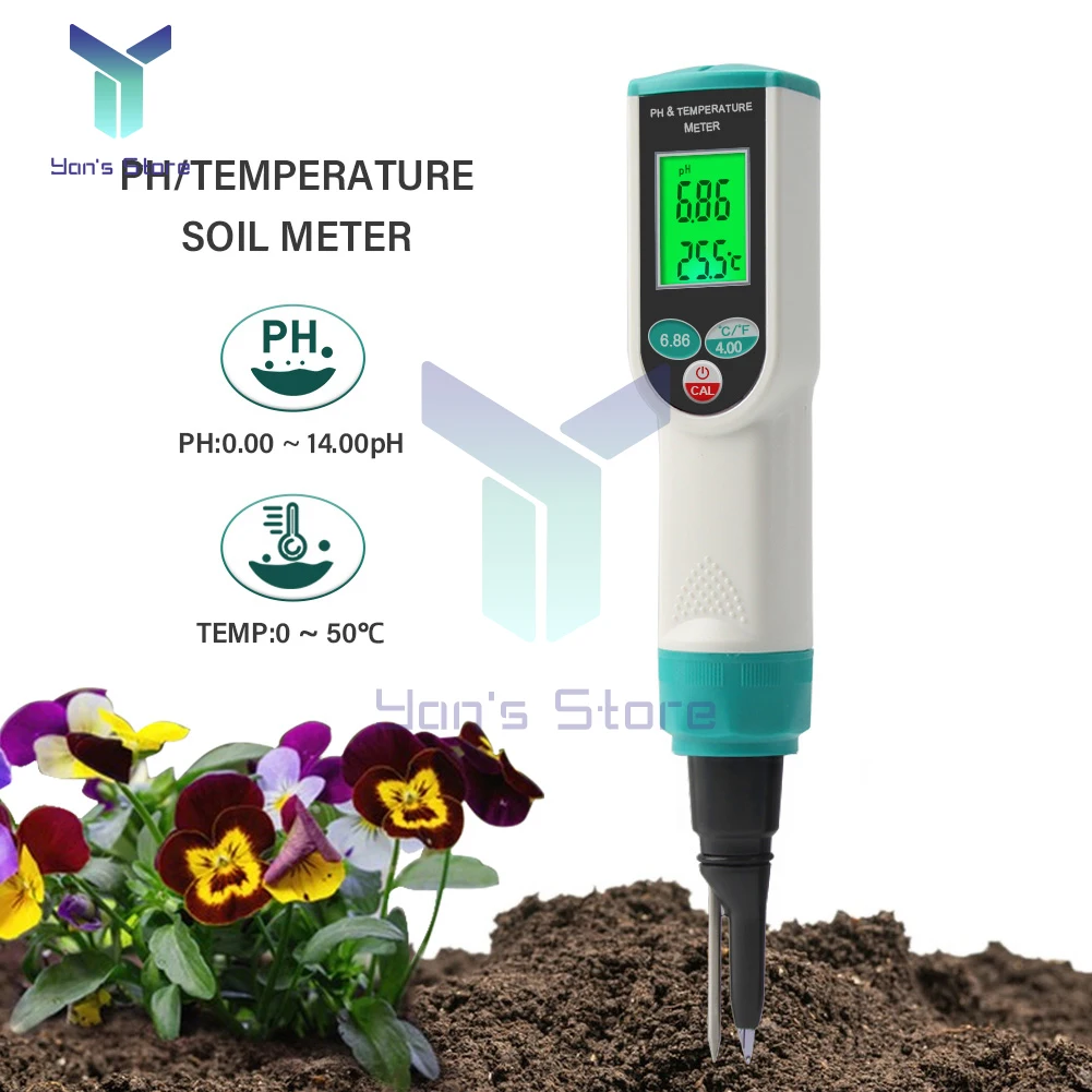 

High Accuracy Soil PH Meter 0.00~14.00pH Digital Temp Acidity Soil Tester Sensor Analyzer for Outdoor Planting Garden Farmland