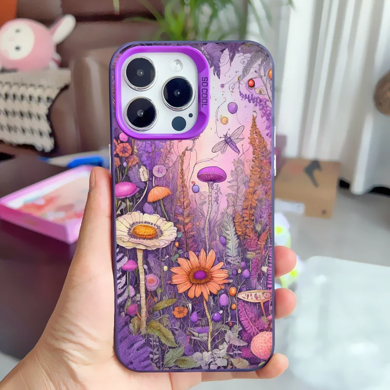 Modische wunderschöne lila Blumen-Handyhülle für iPhone 16 14 Pro Max Plus 15 11 13 12 Mini Pro Max Floral stoßfeste Laserabdeckungen – Detail 6