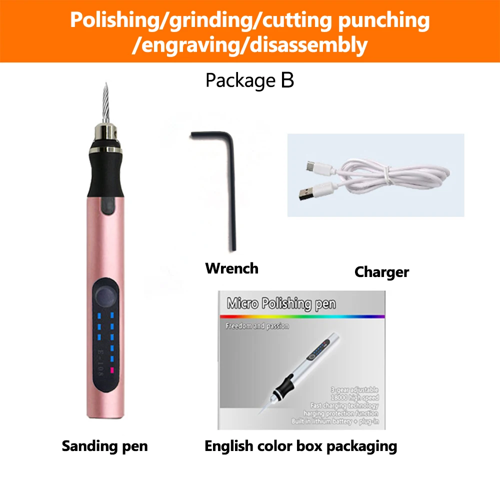 Electric Engraving Pen,USB Rechargeable Mini Grinding Pen Polishing Nail  Machines Cordless Engraving Tool, A 