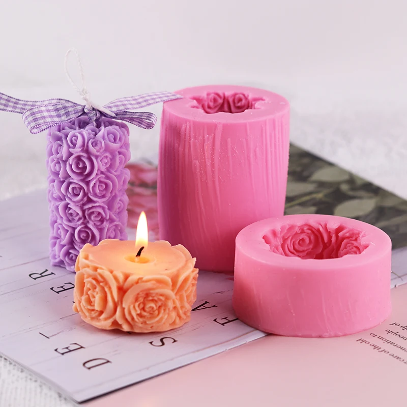ValentinesDayCandleMoldsDIY3DRoseReliefCylinderRoundBall