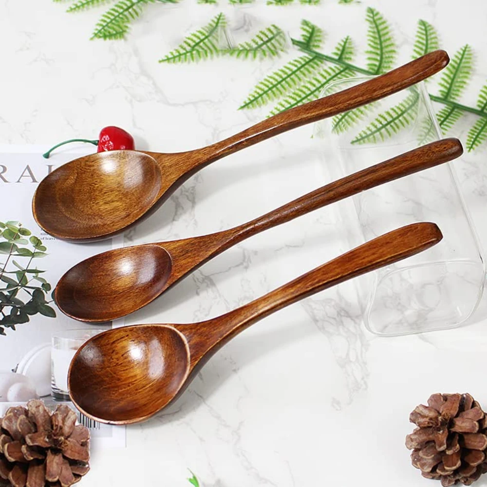 Cucchiai di Legno da 5 Pezzi per la Miscelazione e L'uso Quotidiano Sicuro Leggero Confortevole Facile da Pulire