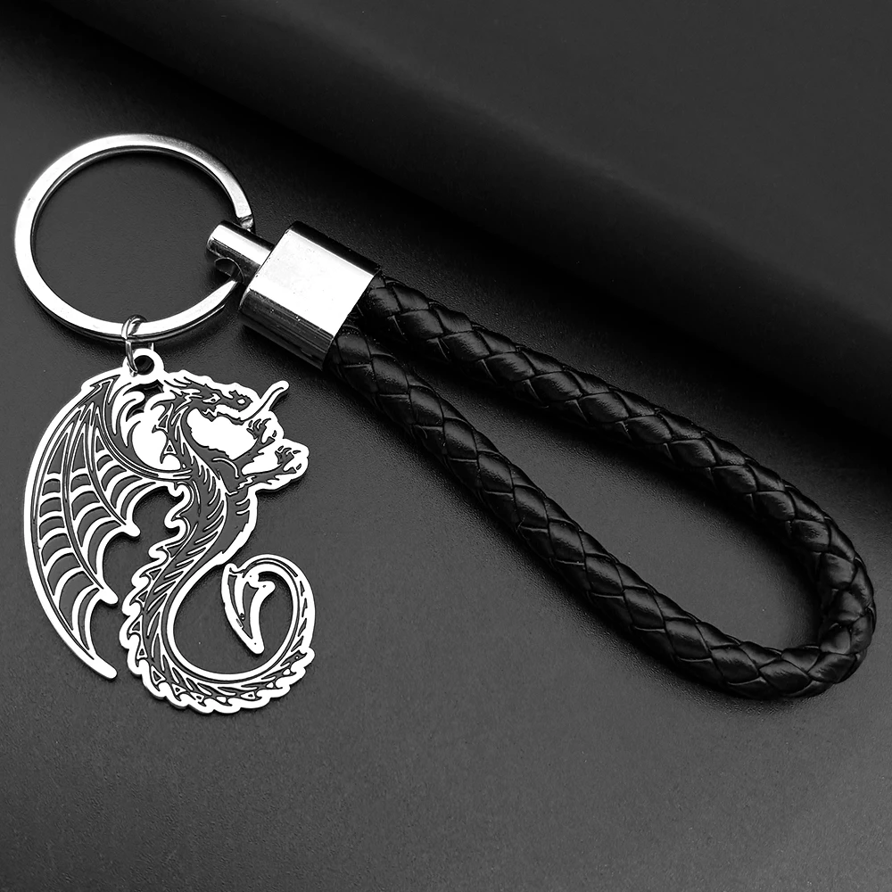 Gothic Schwarzer Drache Schlüsselanhänger Für Frauen Männer Edelstahl Silber Farbe Chinesisches Glückstier Männlicher Glaube Schlüsselanhänger Schmuck Geschenke – Detail 4