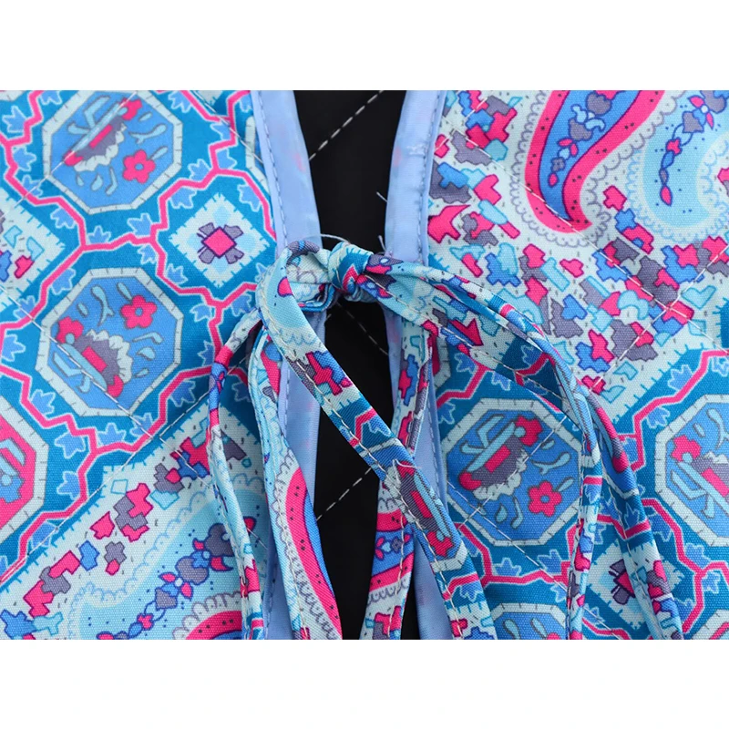 Chic Fashion Vintage Printed Vest Woman Front Tied Short Vests For Women Sleeveless Jacket Casual Waistcoat New Cropped Coat﻿