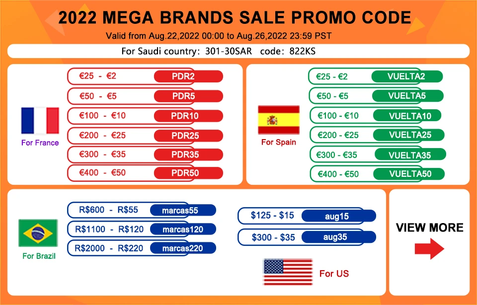 Promo code For 2022 Mega Brands Sale ! Shop with promo code to save money, Limited quantity, first come first served