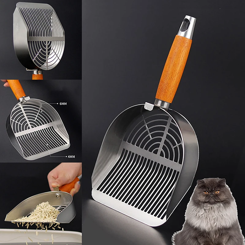 Pet Cleaning Tools Pet Cat Waste Shovel Long Handle Stainless Steel Metal Shovel Litter Filter Garbage Sand Scoop Pet Cleaning Tool Cat Supplies