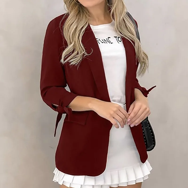 Simple Solid Colors Blazer with Cuff Bandage Women Slim Hidden Breasted Casual Office Blazer Female Formal Clothing Work Wear
