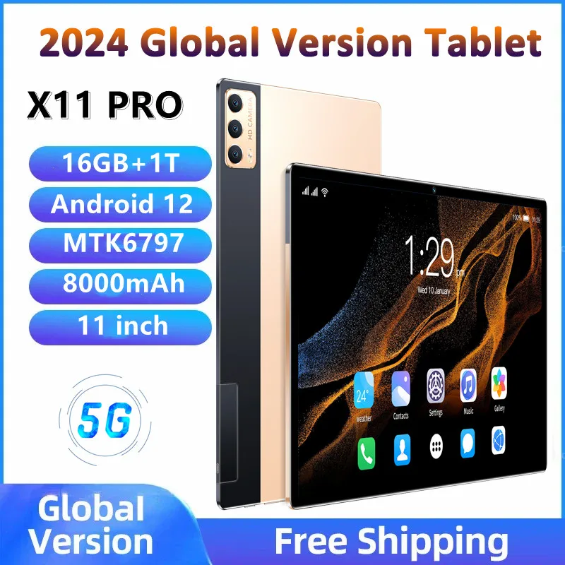 2024 Tablet Android 12 New 11 in 16GB RAM 1TB ROM 24MP 48MP 8000mAh 10Core Dual 5G LTE Phone Call Bluetooth WiFi $55.27
