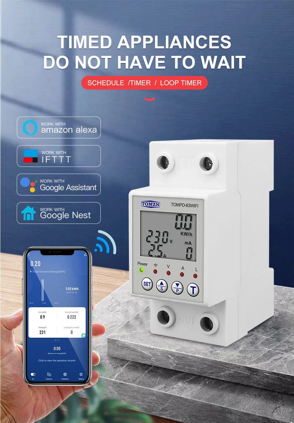 Smart Life Tuya Wi-Fi Disjuntor, Reclosable, Medidor