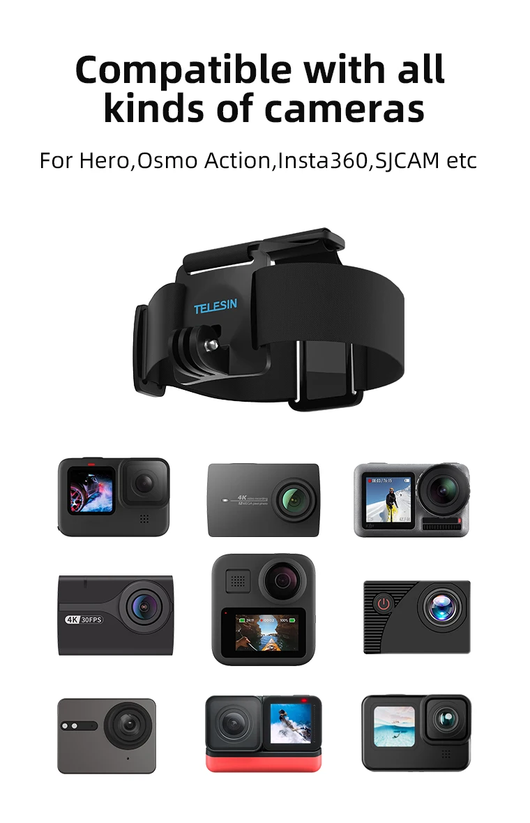 TELESIN Action Camera Head Strap Chest Belt Mount Mount For GoPro Hero 11 10 9 8