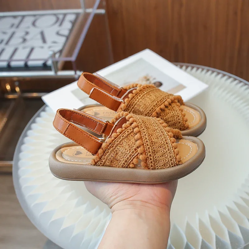 Girls Summer Beach Shoes Ethnic Style Kids Casual Sandals Soft Sole Fashion Children Retro Princess Shoes 2024 Summer New 5