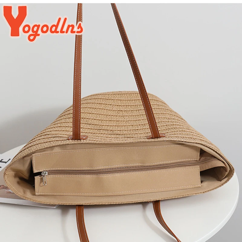 Yogodlns Summer Large Capacity Straw Bag For Women Knitted Straw Bag Bohemia Top-handle Bag Travel Totes Bags Armpit Bag  bolsa