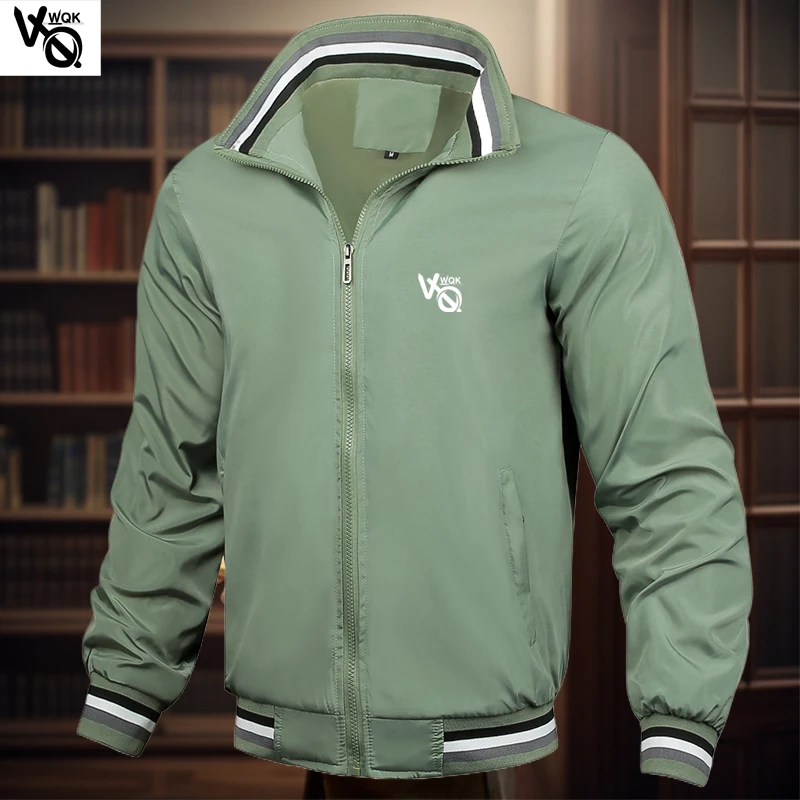 VQWQK autumn/winter men's standing collar casual zippered jacket outdoor sports jacket men's windproof jacket