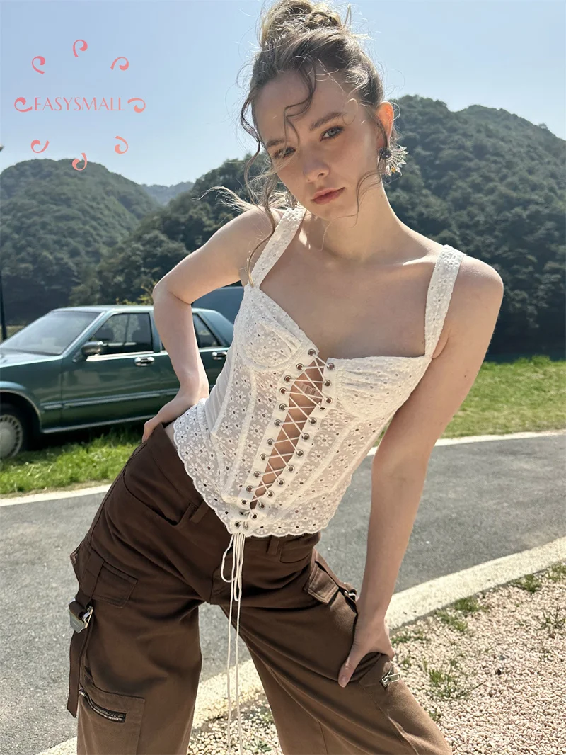 

Easysmall MIAOU Sexy Spicy Girl Fishbone Rib Buckle Strap Tank Top Design Feel Bra Slim Fit Inner Strap Top Sleeveless Ladies