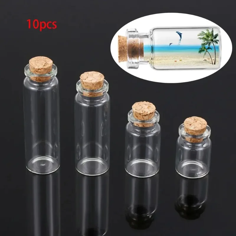 

10pcs 10/15/20/25ml Clear Vials Glass Bottle Blank Empty Wishing Message Bottles Transparent With Cork Stopper Tiny Small
