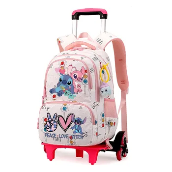 2025 kawaii lilo stitch Zaino trolley 2 in 1 con ruote Laptop impermeabile di grande capacità può salire le scale Borsa per il ritorno a scuola 1