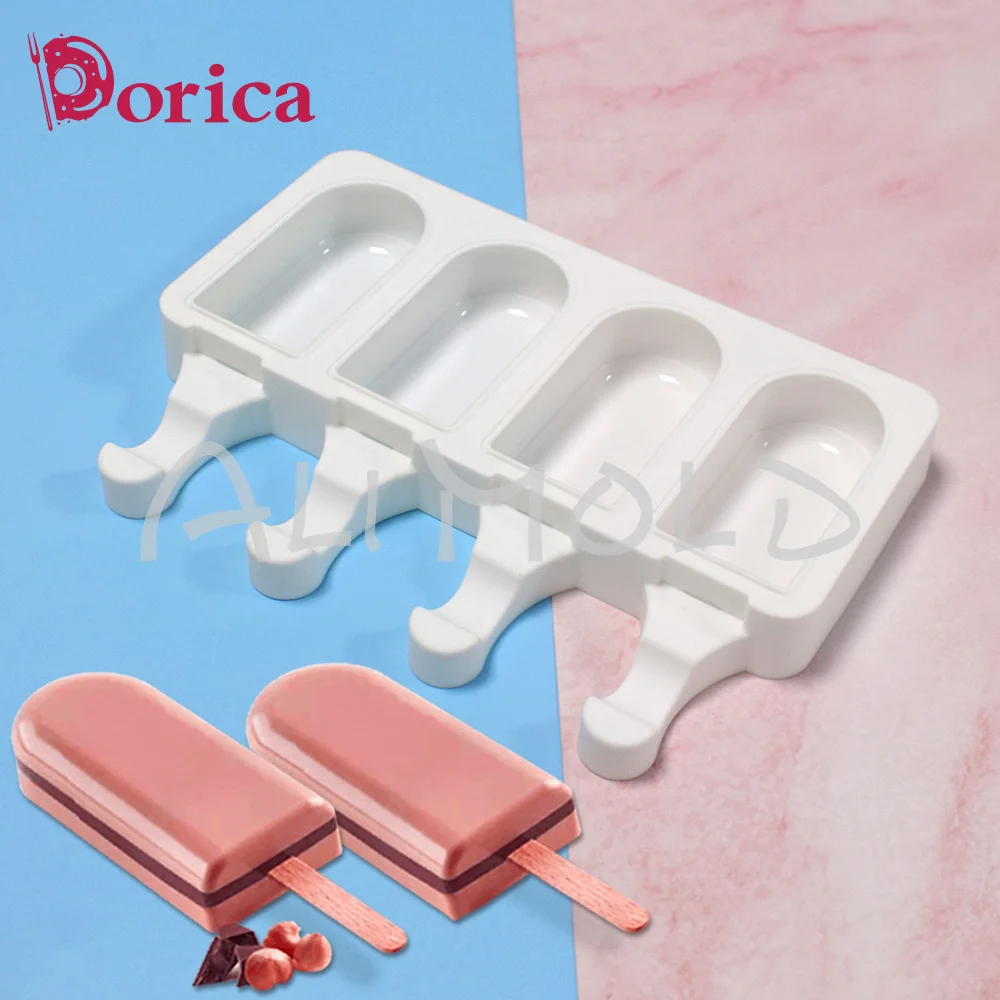 

4 Cell Oval Shape Silicone Ice Cream Mold DIY Summer Cuisine Popsicle Mould Juice Ice Cube Tray Kitchen Accessories Bakeware