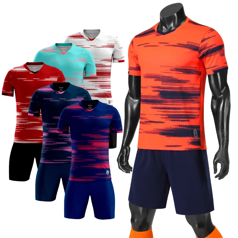 Soccer Men Running Shirts Shorts Sports Uniforms Suit V Neck Print Training Team Tracksuit Gradient Football Jerseys Sets