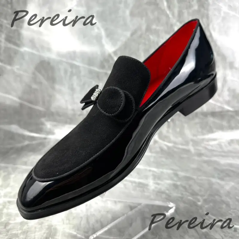 Bowknot Rhinestone Men Patent Leather Shoes British Style Black Luxury Formal Loafers High Quality Party Wedding Dress Shoes