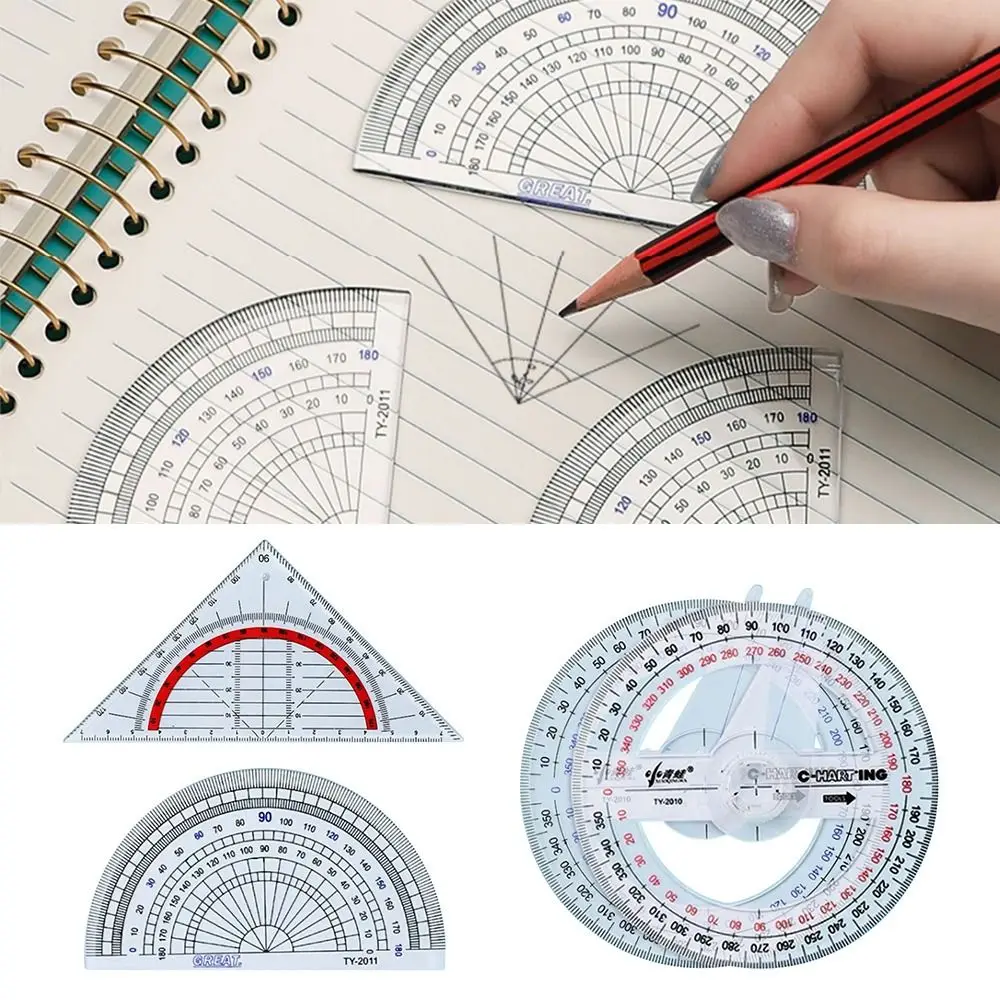

Triangle/Half Round 180/360 Degree Protractor Transparent Plastic Angle Measure Tool Angles Measuring Ruler