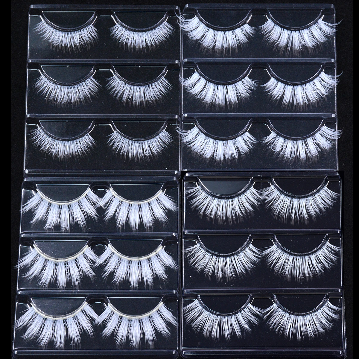 3 Paar flauschige weiße Wimpern aus Spitze, 3D-natürliche farbige künstliche vegane Seidenwimpern für Cosplay, Halloween, Make-up, Party