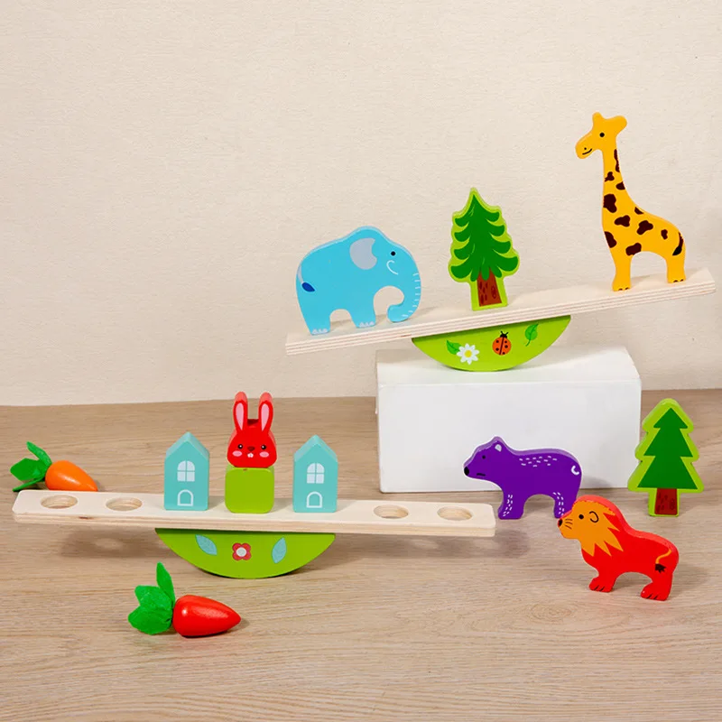 Montessori Wooden Tree Toys Animal Balance Stacking Building Block  Game Early Childhood Education Creative Game for Toddler 1-3
