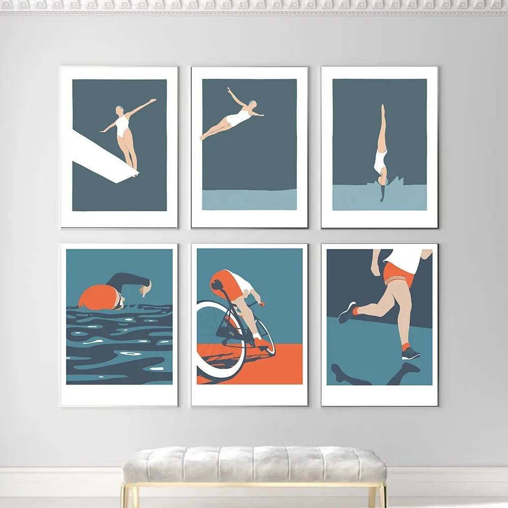 

Diving Nude Woman Art Posters Prints Female Diver Canvas Painting Swim Cycle Run Nordic Wall Pictures for Living Room Decoration