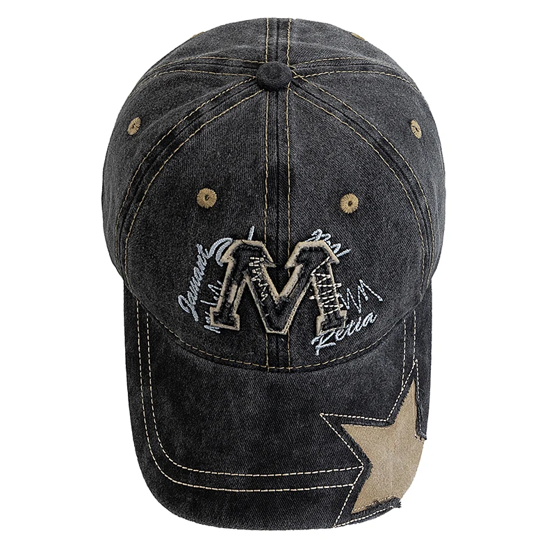New Style Unisex Retro Baseball Cap M Letter Embroidery Dad Hat Star shaped Style Women And Men Outdoor Washed Cotton Cap