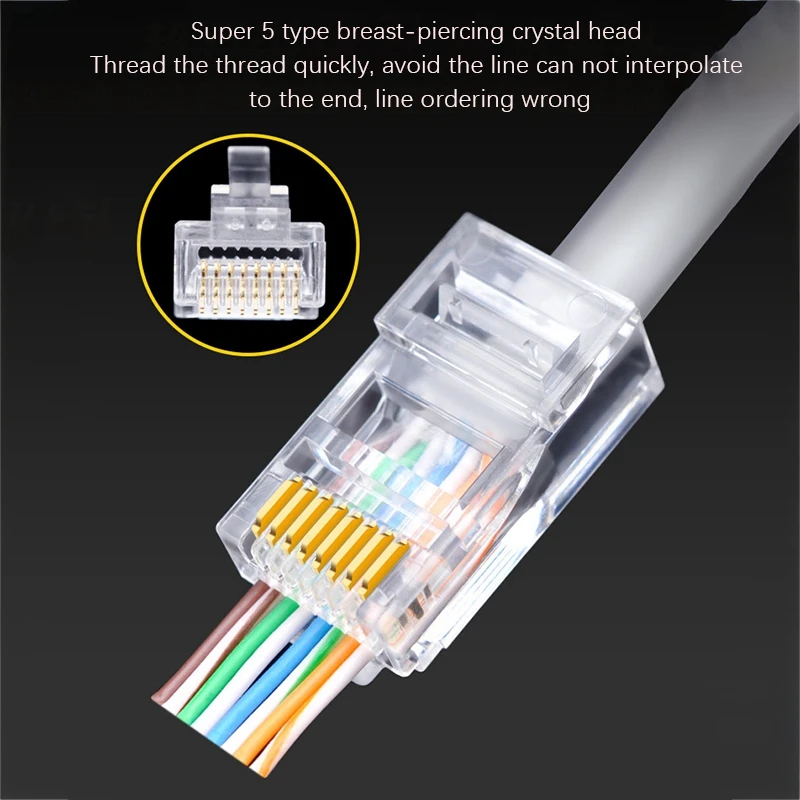 금도금 이더넷 케이블 모듈 플러그, 네트워크 RJ-45 크리스탈 헤드, Cat5 Cat5e, RJ45 커넥터, 6U