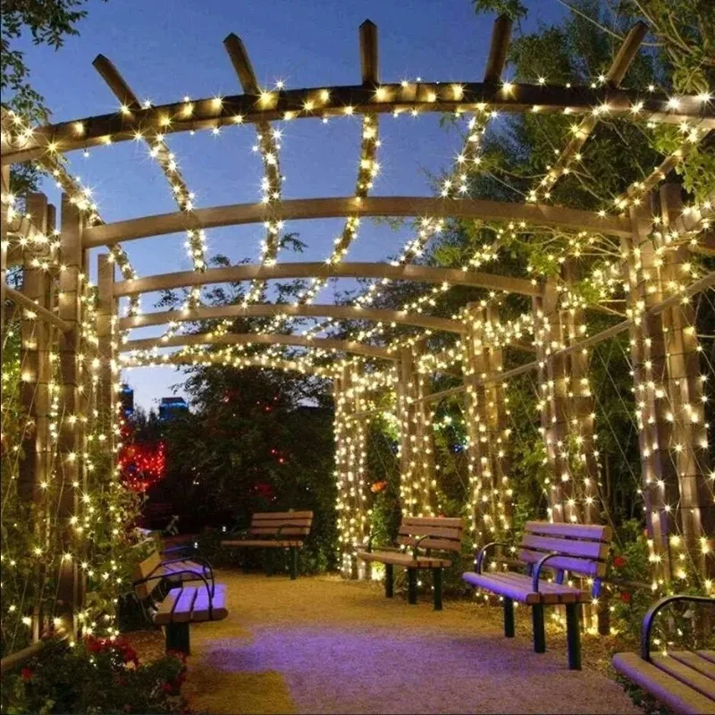 Solar-Powered Warm White & Purple LED Fairy String Lights - Waterproof Outdoor Garden Decoration