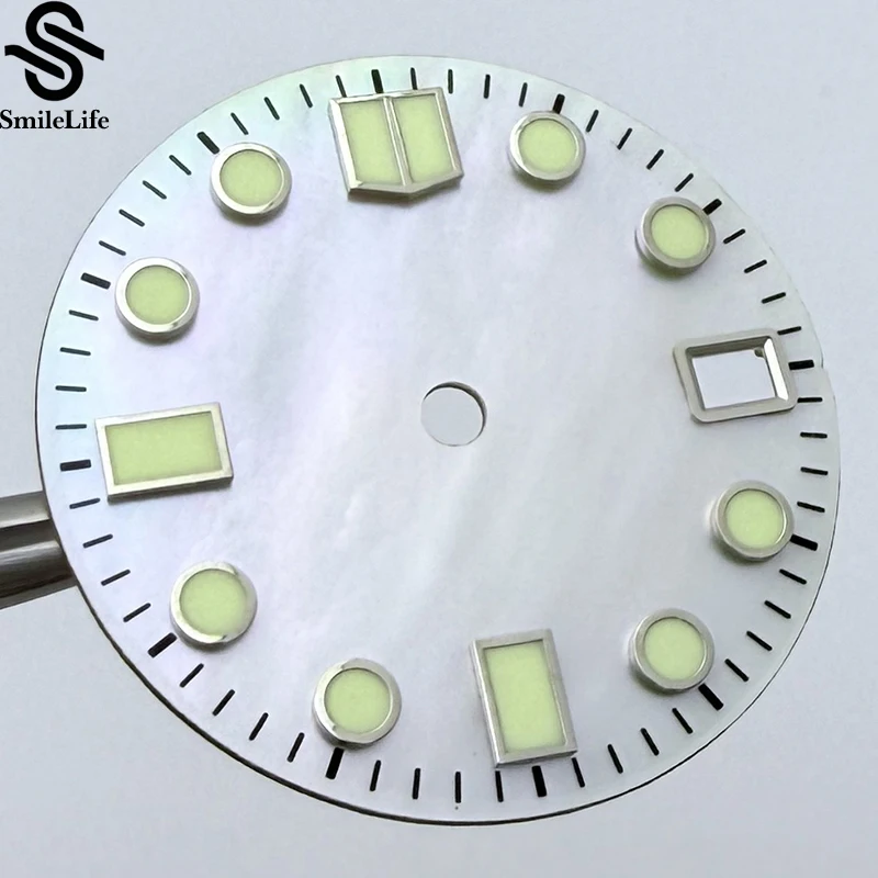 SmileLife Shell Luster C3 Green Luminous Dial 28.5mm For NH35A Movement Watch Face Accessory