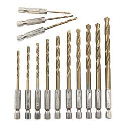 13-Piece Titanium Twist Drill Set with Hexagonal Handle - Hexagonal (13pc twist drill set)