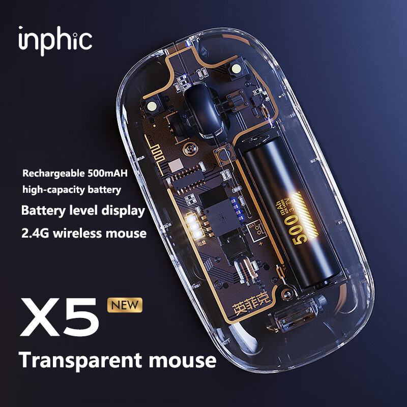 Inphic X5 Wireless Mouse Rechargeable Ergonomic Silent Office Mouse Battery Level Display For Desktop Computers and Laptops