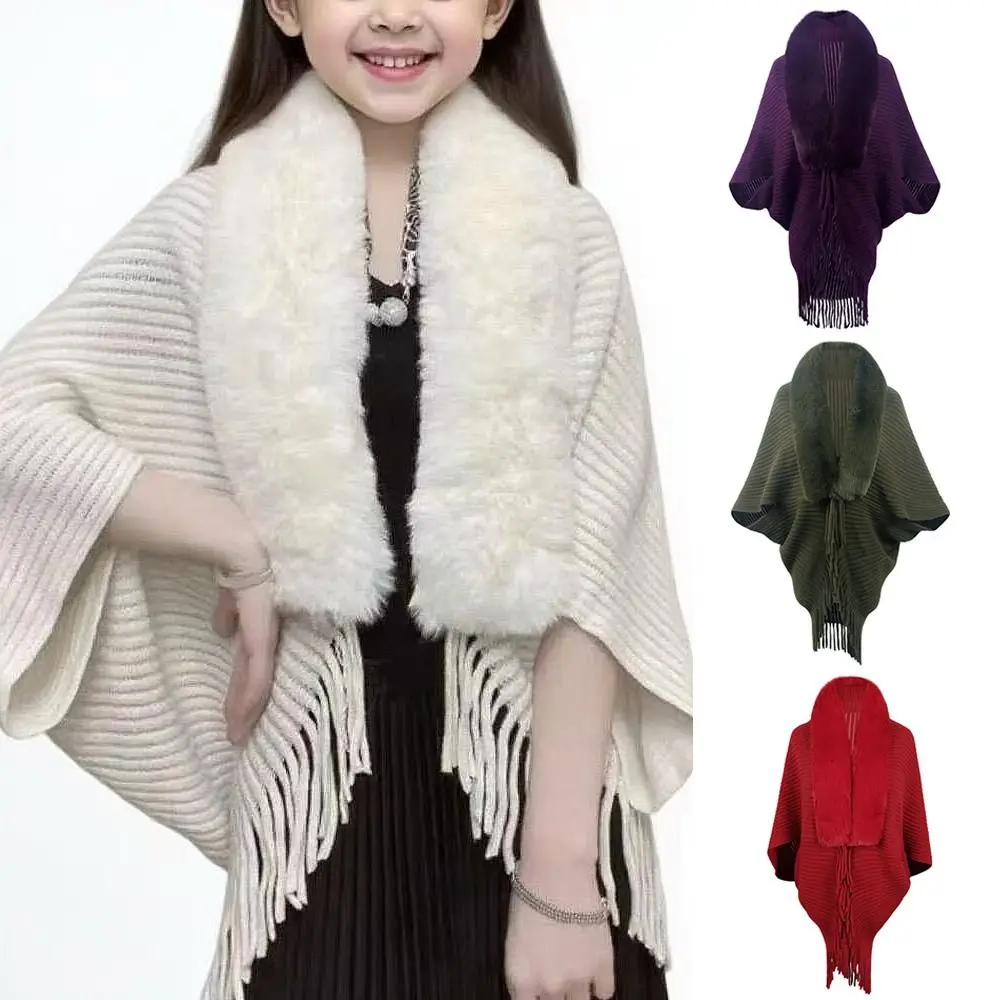 Faux Fur Mongolian Poncho Winter Shawl