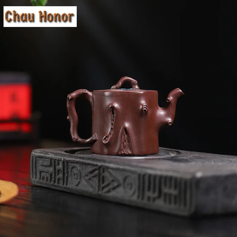 250ml Luxury Yixing Purple Clay Teapots Handmade Stump Pot Raw Ore Purple Mud Tea Maker Kettle With Strainer Zisha Tea Set Gifts