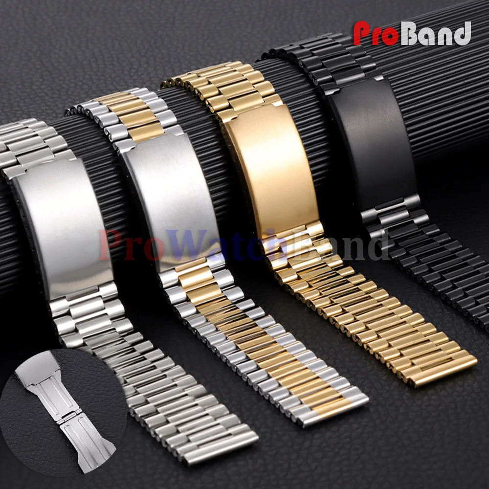 Elegant Two-Tone Stainless Steel Bracelet Watch Band with Folding Clasp