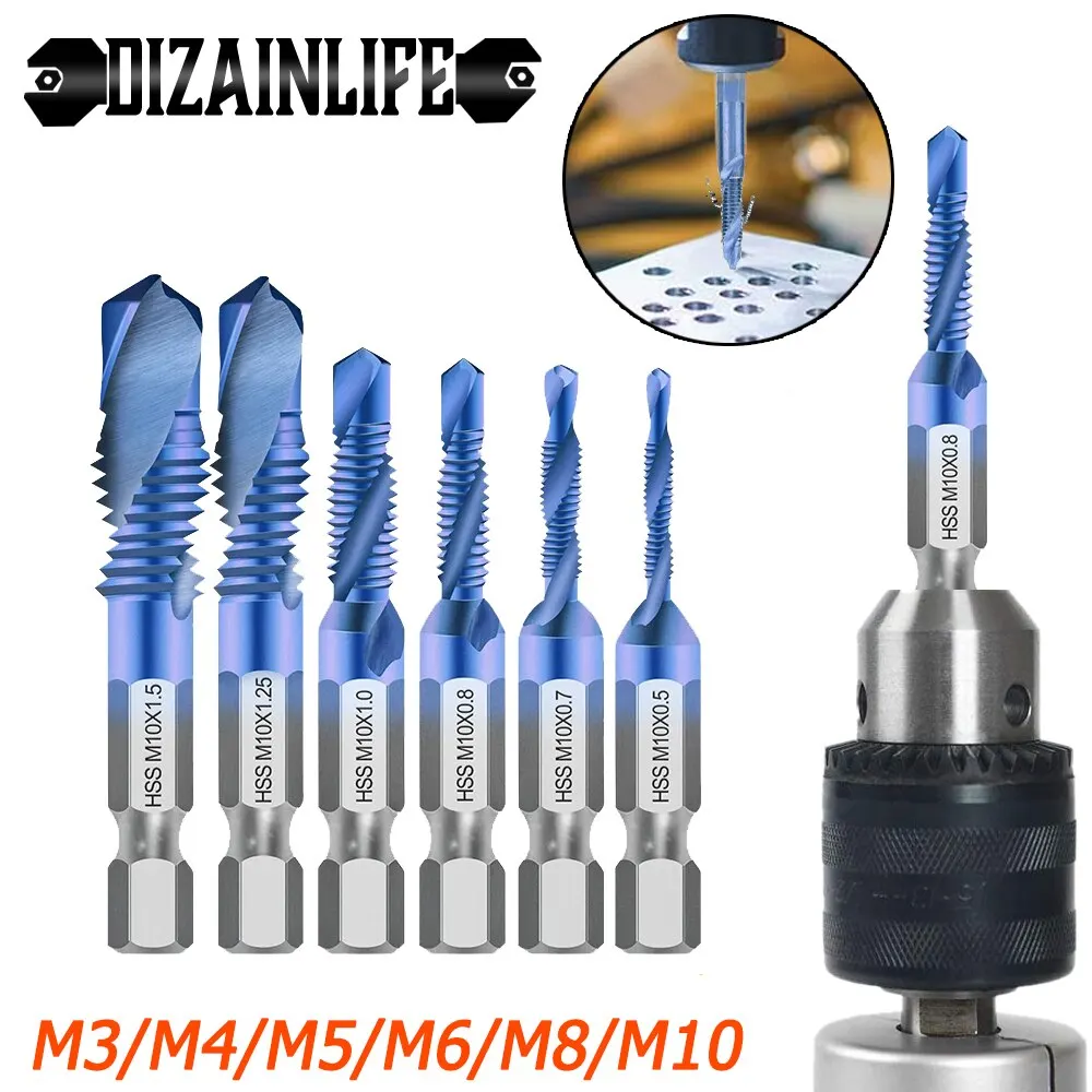 6pcs M3M10 Screw Tap Drill Bits Hss Tap Counter Sink Deburr Metric High