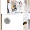 Dressing Table, Vanity Desk with Mirror and Lights, Makeup Vanity Desk with Facial Mask Box, with Bluetooth Speaker 4