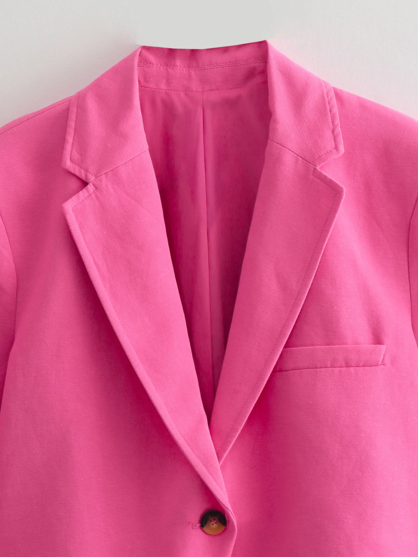 HH Women Cropped Blazer Coat Sweet Pink Single Button Long Sleeve Slim Jacket Spring Autumn Female Commuting Suits Outwear