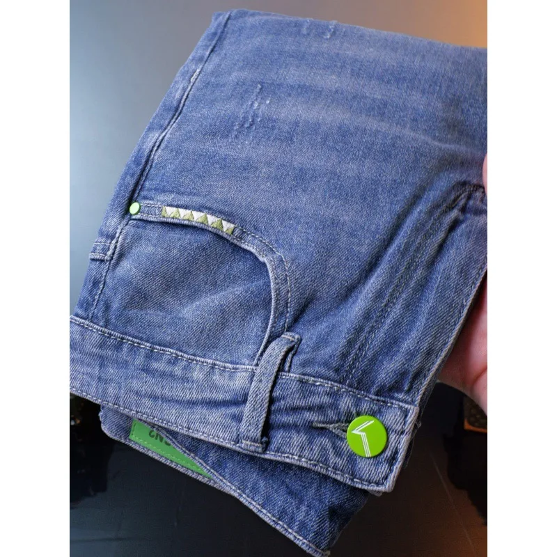 Jeans Men's Fashion Spring and Summer Skinny Casual All-Match Pu Shuai Men's Fashion Wear High-End Elastic Ankle-Length Pants