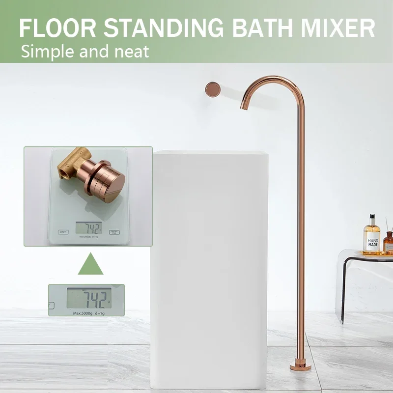 Floor Standing Bathtub Faucet Brass Body Hot Cold Mixer with Handle Rose Gold Independent Faucet Chrome Grey Black 3