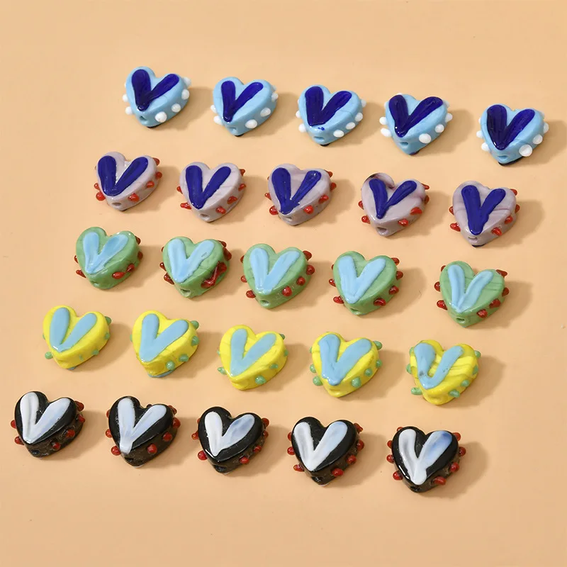 

Two-color Wave Point Heart Glass Straight Hole Loose Bead For Earrings Bracelet Necklace Handmade Jewelry Making DIY Glass Beads