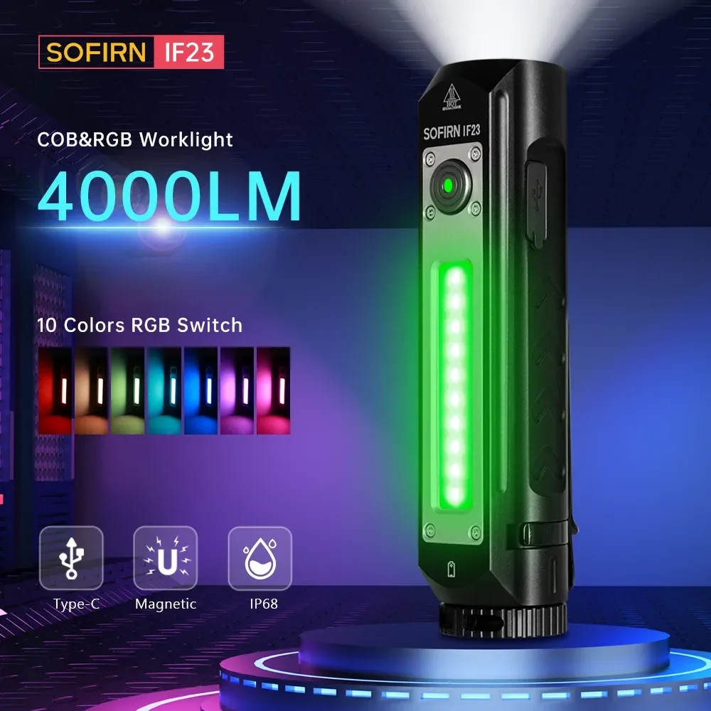 Sofirn IF23 Powerful LED RGB Light 4000lm Flashlight 21700 5V 3A USB C Rechargeable Floodlight Spotlight Torch with Magnetic