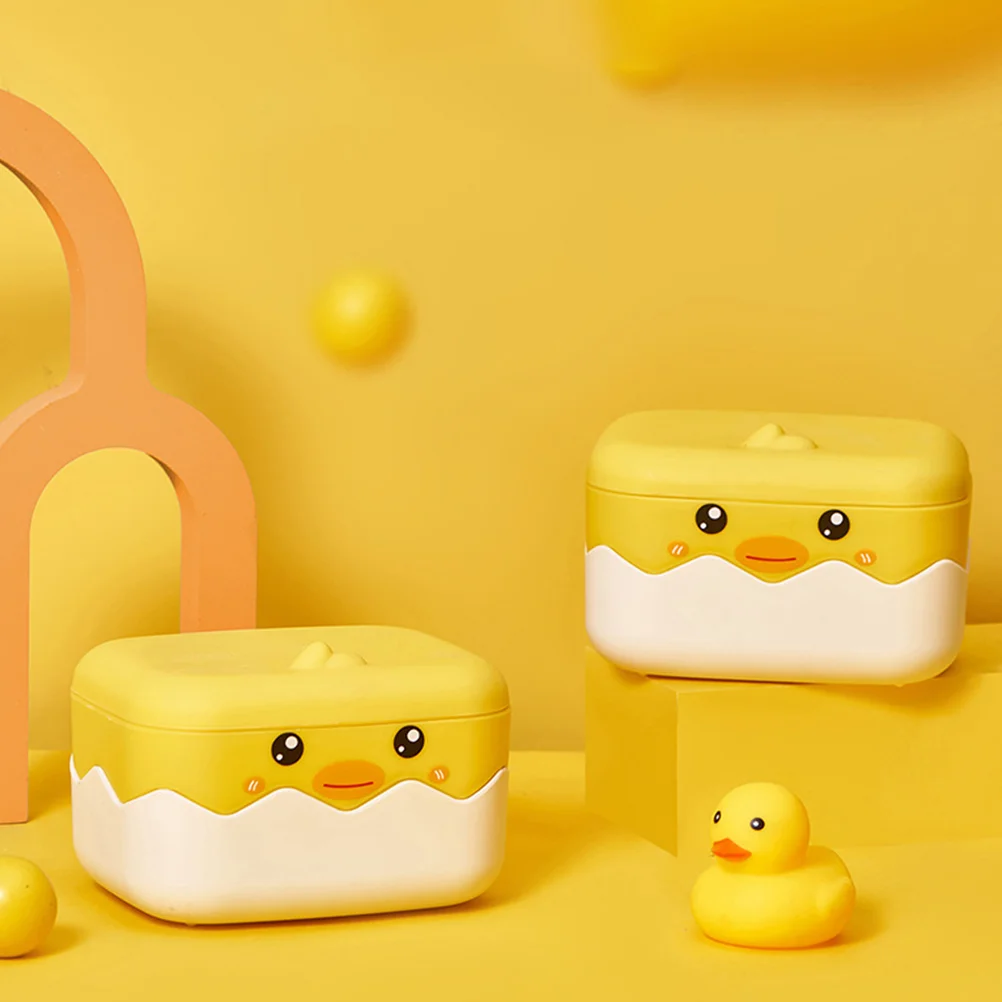 Portable Plastic Soap Dish No Water Accumulation Yellow Duck Shape Bathroom Decorative Holder Shower Animal Case With Lid