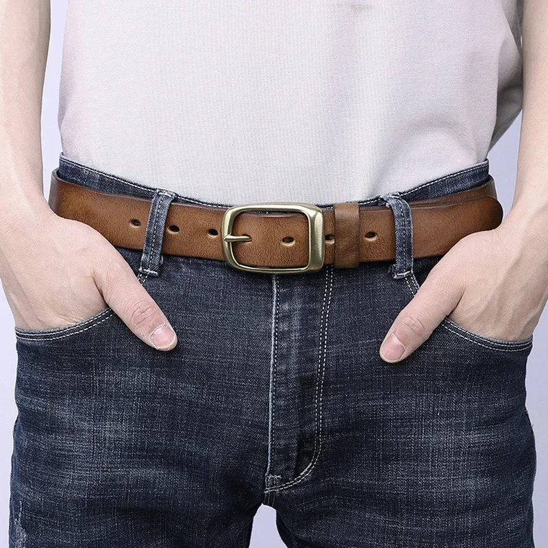 3.3CM Fashion Men High Quality Genuine Leather Belt Luxury Designer Belts Men New Copper Buckle Strap Male Jeans for Man Cowboy